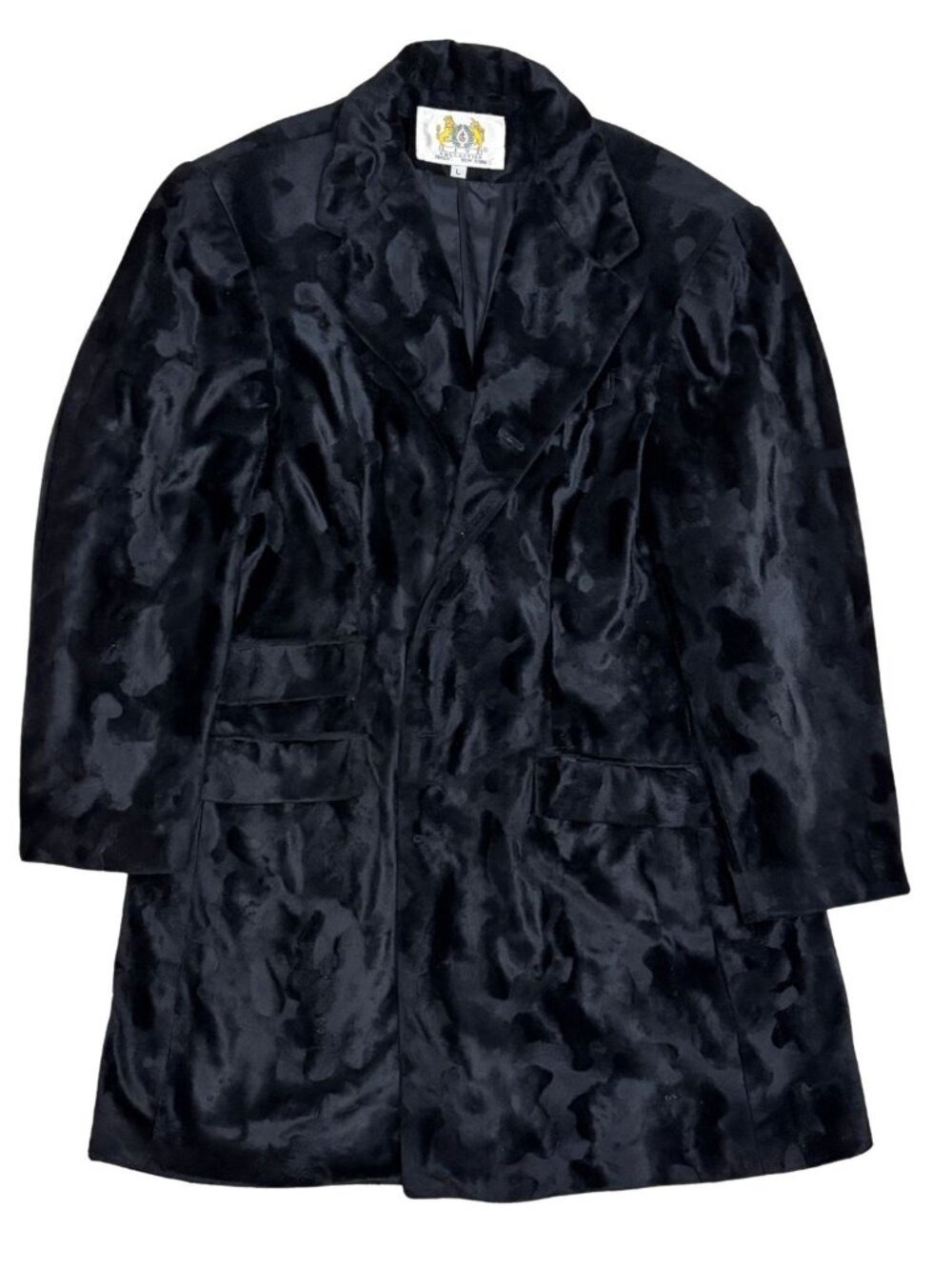 VINTAGE LIVE COLLECTION Faux Fur Pea Coat Black Retro 90s Jacket Womens Large